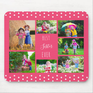 Best Sister Ever Pink Photo Collage Mouse Mat