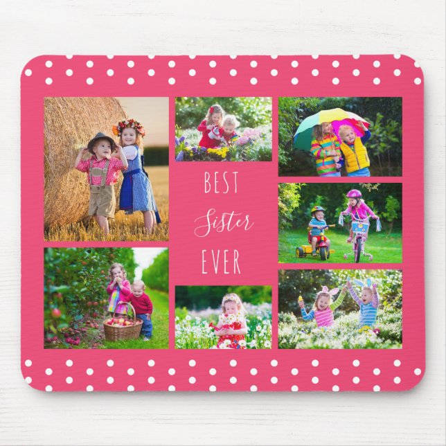 Best Sister Ever Pink Photo Collage Mouse Mat (Front)