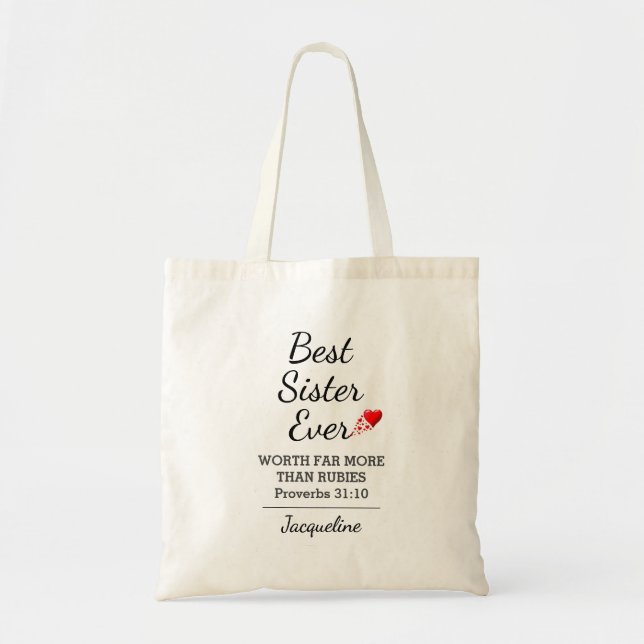 BEST SISTER EVER Proverbs 31 Personalised Tote Bag (Front)