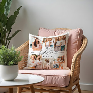 Best Sister Ever Sister Script Heart Photo Collage Cushion