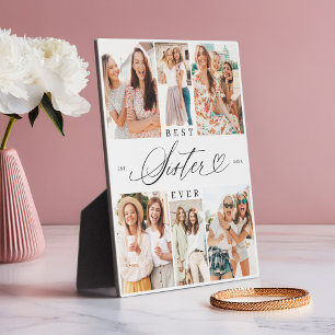 Best Sister Ever Sister Script Heart Photo Collage Plaque