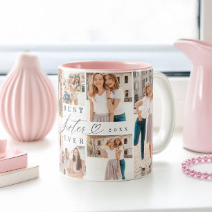 Best Sister Ever Sister Script Heart Photo Collage Two-Tone Coffee Mug