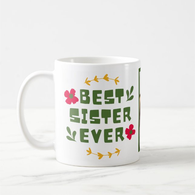 'Best Sister Ever'Yellow Green modern illustrative Coffee Mug (Left)