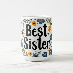 "Best Sister" Floral Wreath Coffee Mug