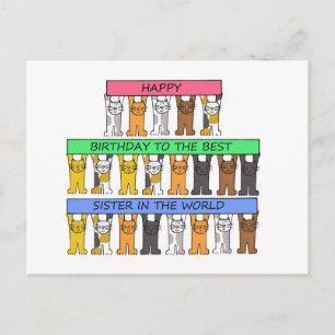 Best Sister in the World Happy Birthday Cats Postcard