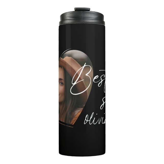 Best Sister Photo Elegant  Modern Black Thermal Tumbler (Front)