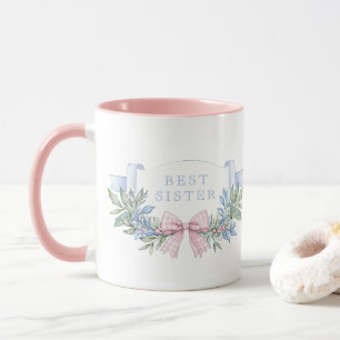 Best Sister   Pink Gingham Grandmillennial Mug