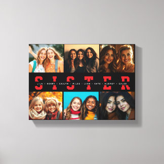 Best Sister Script Collage Photo & Names Canvas Print