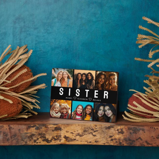 Best Sister Script Collage Photo & Names Plaque (Side)