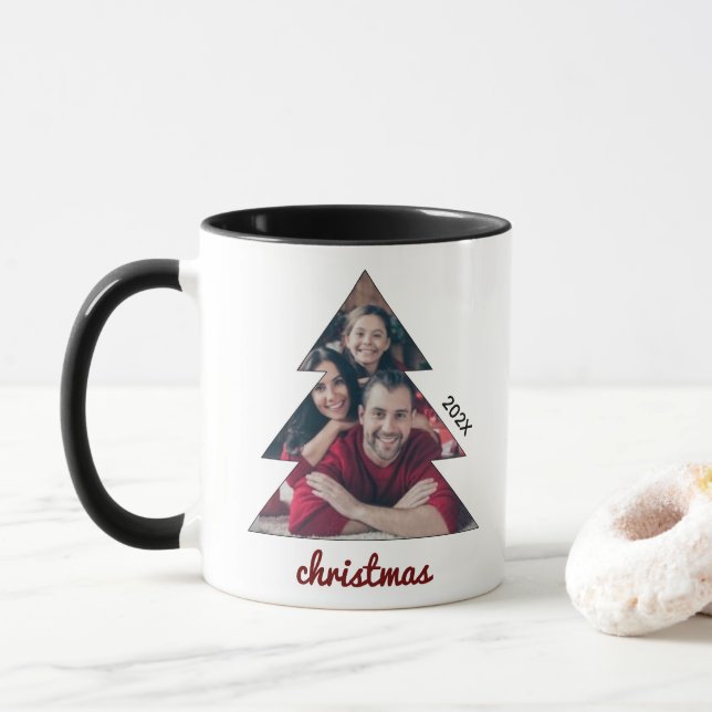 Best Small Family ever Christmas Tree Photo  Mug (With Donut)