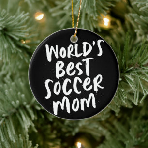 Best soccer mum black and white photo Christmas Ceramic Tree Decoration