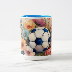 Best Soccer Mum Ever Watercolor Floral Design -MOM Two-Tone Coffee Mug