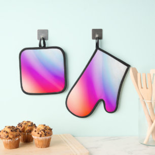 Best Solid Colour Silver Quilted Heat Protection Oven Mitt & Pot Holder Set