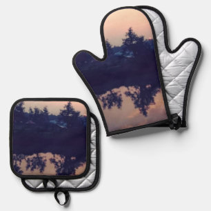 Best Solid Colour Silver Quilted Heat Protection  Oven Mitt & Pot Holder Set