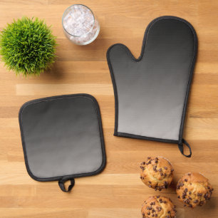 Best Solid Colour Silver Quilted Heat Protection Oven Mitt & Pot Holder Set