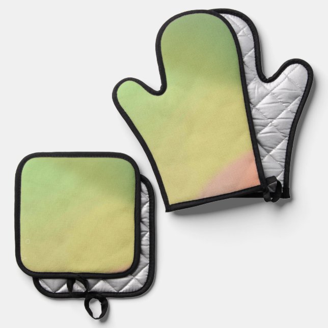 Best Solid Colour Silver Quilted Heat Protection  Oven Mitt & Pot Holder Set (Front/Back)