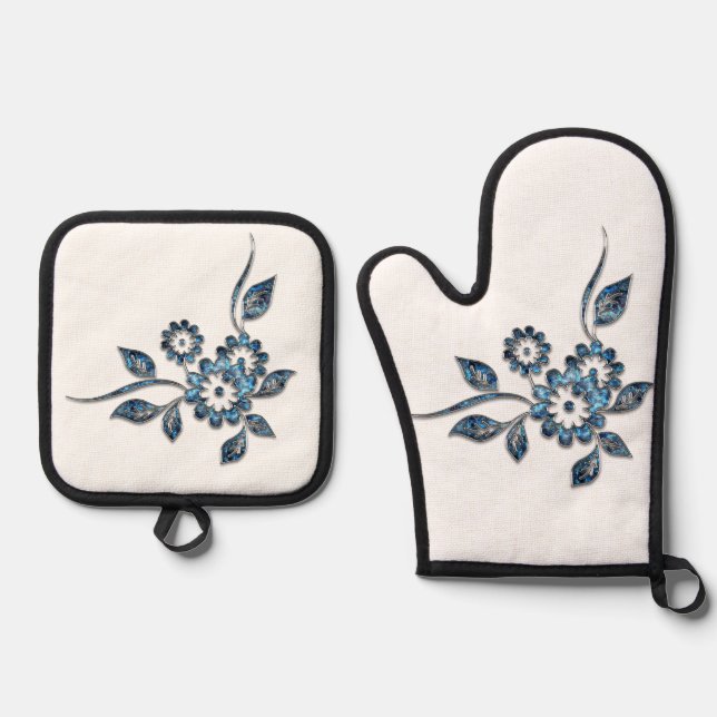 Best Solid Colour Silver Quilted Heat Protection  Oven Mitt & Pot Holder Set (Front)
