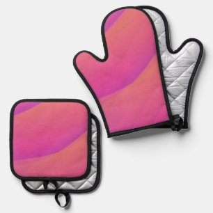 Best Solid Colour Silver Quilted Heat Protection Oven Mitt & Pot Holder Set