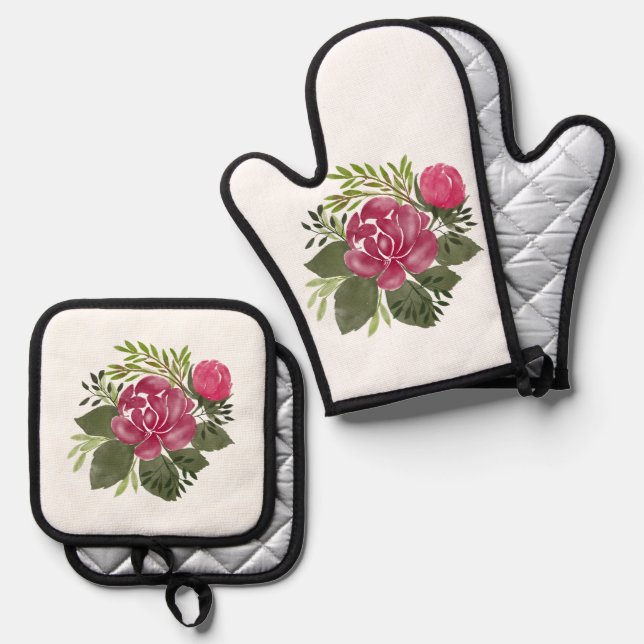 Best Solid Colour Silver Quilted Heat Protection  Oven Mitt & Pot Holder Set (Front/Back)