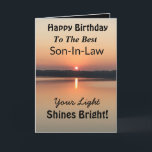 Best Son-In-Law Light Shines Bright Birthday Card<br><div class="desc">Express your wishes to your son-in-law for a happy day on an inspirational sunset birthday card with the verse “Your Light Shines Bright”. The minimal design is modern with bold colors of gold and black showing glowing water and a peaceful lake.</div>