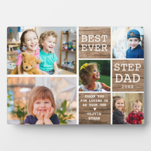 Best Step Dad Ever 5 Photo Collage Rustic Wood   Plaque
