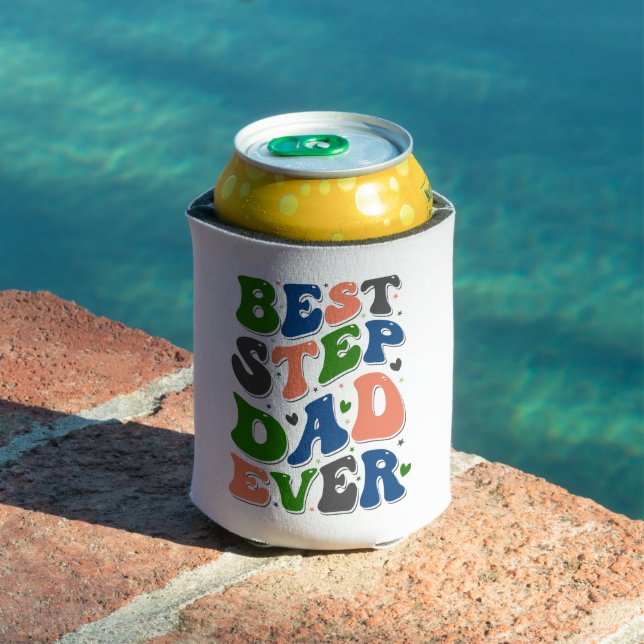 Best Step Dad Ever Colourful Retro Typography Can Cooler (In Situ Pool)