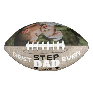Best Step Dad Ever Custom Photo Rustic Burlap American Football