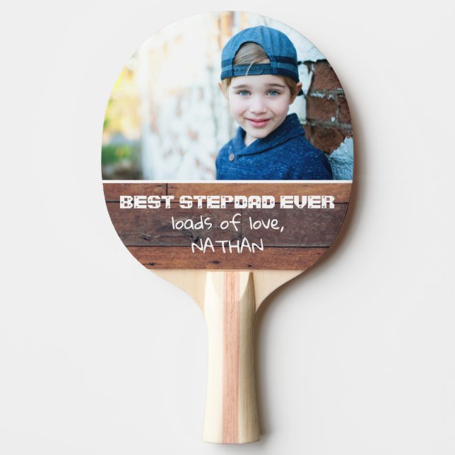 Best Step Dad Ever Father's Day 2022 Wood Photo Ping Pong Paddle (Front)