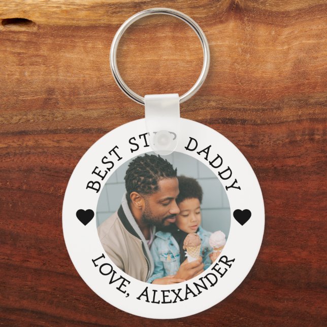 Best Step Daddy Photo Personalised  Key Ring (Front)