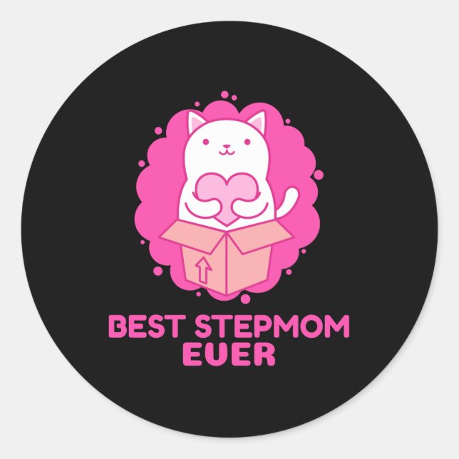 Best Step Mum Ever Cat with a Heart   Classic Round Sticker (Front)