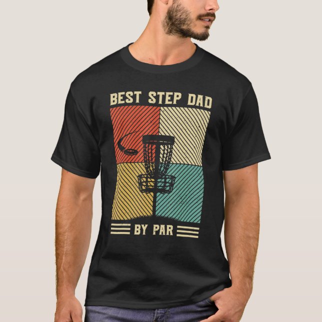 Best Stepdad By Far Men Golf Retro Sunset Papa Bon T-Shirt (Front)
