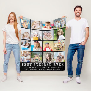 BEST STEPDAD EVER 16 Photo Collage Your Colour Fleece Blanket