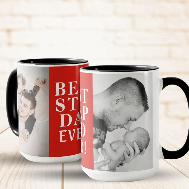 Best Stepdad Ever 2 Photo Collage Red  Mug (Creator Uploaded)