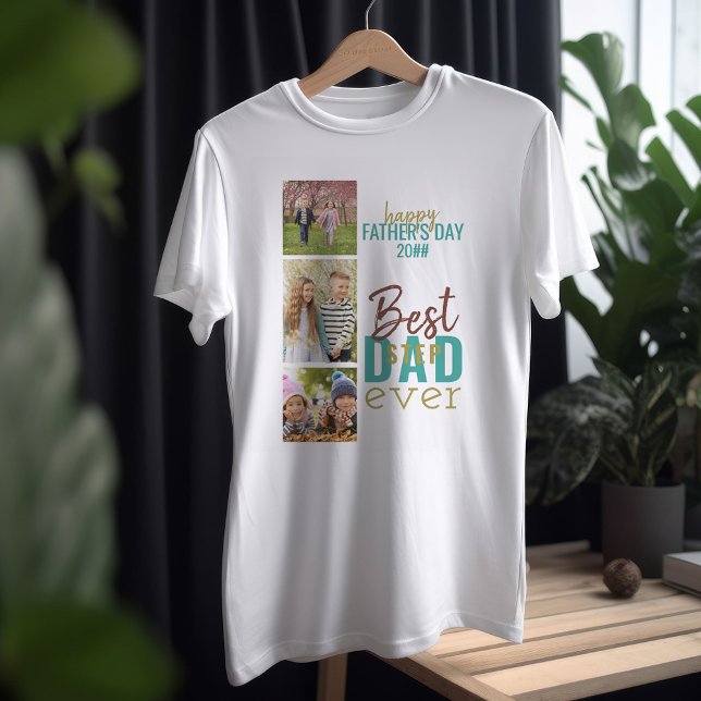 Best Stepdad Ever 3 Photo Collage Fathers Day T-Shirt (Creator Uploaded)