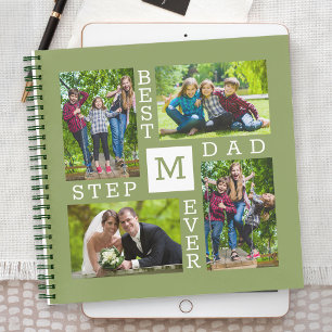 Best Stepdad Ever 4 Photo Collage Monogrammed Notebook
