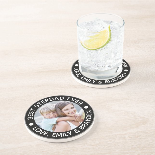 BEST STEPDAD EVER Photo Personalised Your Colour Coaster (Side)