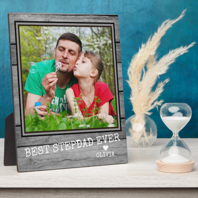 Best Stepdad Ever Photo Rustic Grey Wood Plaque (Side)