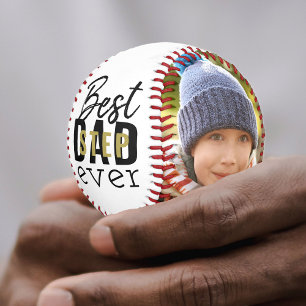 Best Stepdad Ever Typography 2 Photo Black Gold Baseball