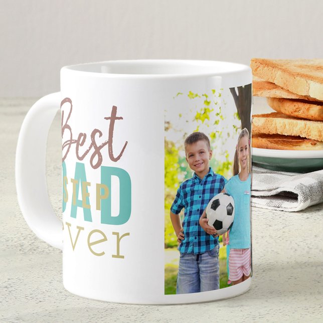 Best Stepdad Ever Typography and Custom Photo Large Coffee Mug (Creator Uploaded)