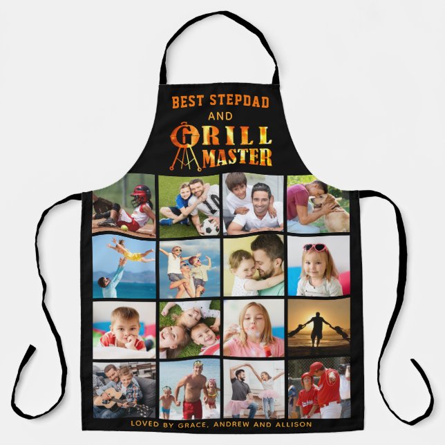 BEST STEPDAD GRILL MASTER 16 Photo Collage Names Apron (Front)