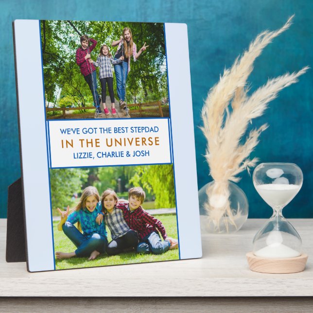 Best Stepdad in the Universe Personalised 2 Photo Plaque (Side)