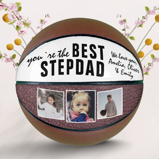 Best Stepdad Typography 3 Photo Collage Basketball (Creator Uploaded)