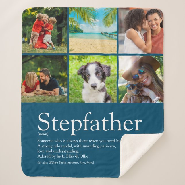 Best Stepfather, Stepdad Definition 6 Photo Blue Sherpa Blanket (Front)