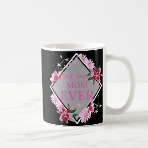 Best Super Mum Ever Pink Text with Red Flowers Gra Coffee Mug