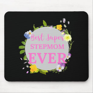 Best Super Stepmom Ever Pink Text with Orange Flow Mouse Mat