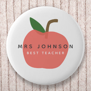 Best Teacher Apple Cute Fun Modern Name Scandi 6 Cm Round Badge