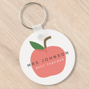 Best Teacher Apple Cute Fun Modern Name Scandi Key Ring