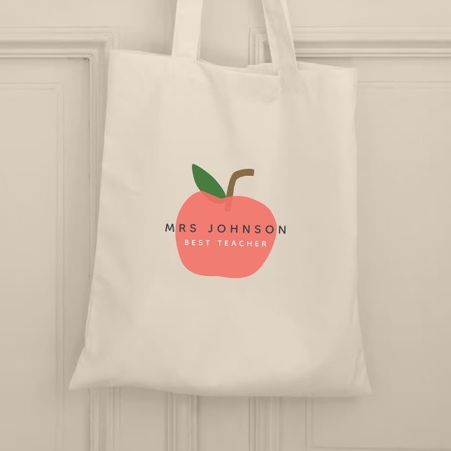Best Teacher | Apple Cute Fun Modern Name Scandi Tote Bag (Creator Uploaded)