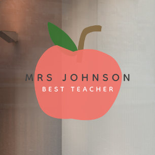 Best Teacher   Apple Cute Fun Modern Name Scandi Window Cling