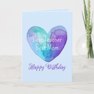 Best Teacher Best Mum Blue Heart Birthday Card